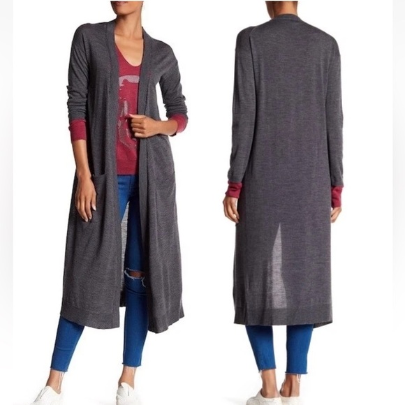 Women Zadig and Voltaire Merino Wool Long Line cardigan Duster Open Stitch Sz S - Picture 1 of 16